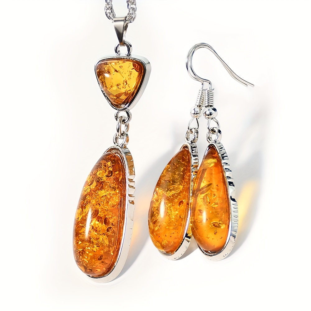 Very Large Natural Shape Genuine Amber Earrings, Brown Amber Earrings With  Silver,bright Orange Amber Resin Jewelry, Women Gift Amber Stone 