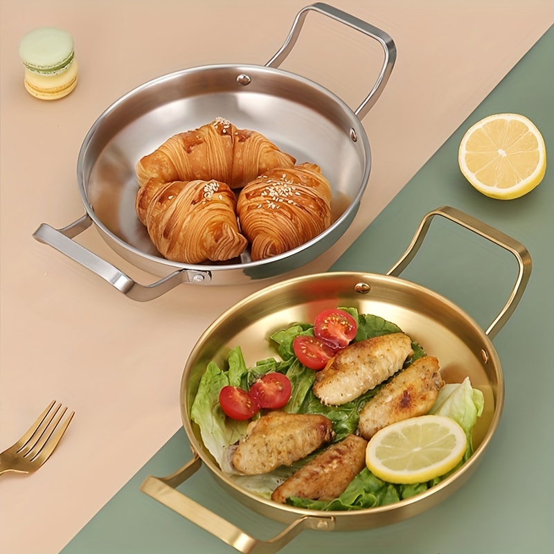 Stainless Steel Korean Style Seafood Plate, Double Ear Dry Pot Plate,  Spanish Seafood Fried Chicken Hot Pot, Natural Color, Red Handle, Six  Different Sizes Available - Temu
