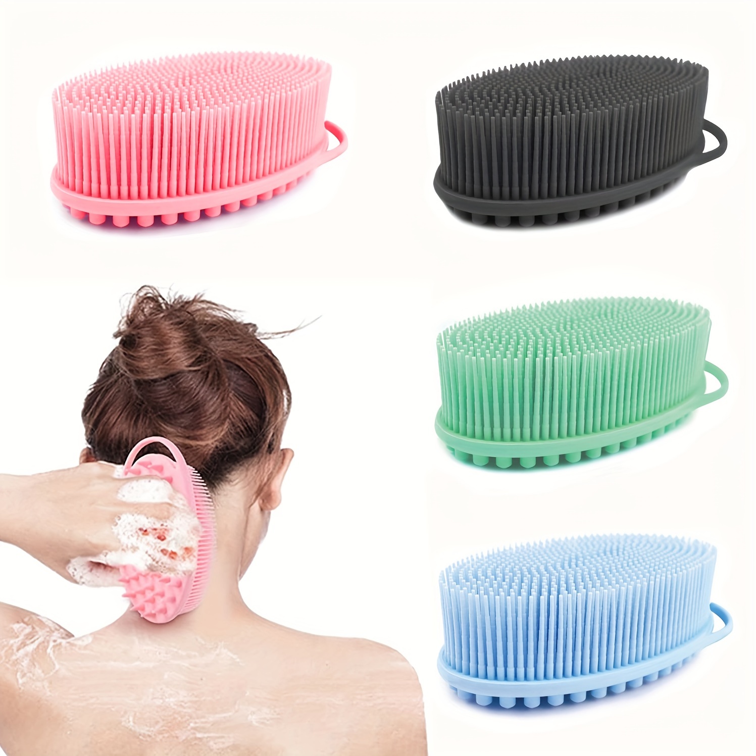 4 Pieces Silicone Soft Bath Shower Brush Exfoliating Body Scrubber with Soap  Dispenser Silicone Massage Bath