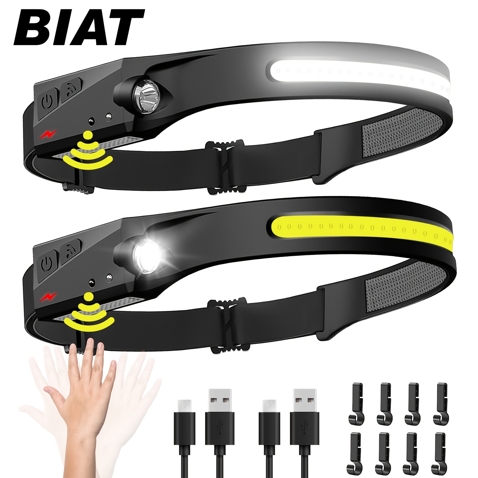 Linterna de cabeza LED, lámpara de cabeza de carga USB, recargable,  impermeable, portátil, con cable USB, lámpara de luz para correr, para  ciclismo