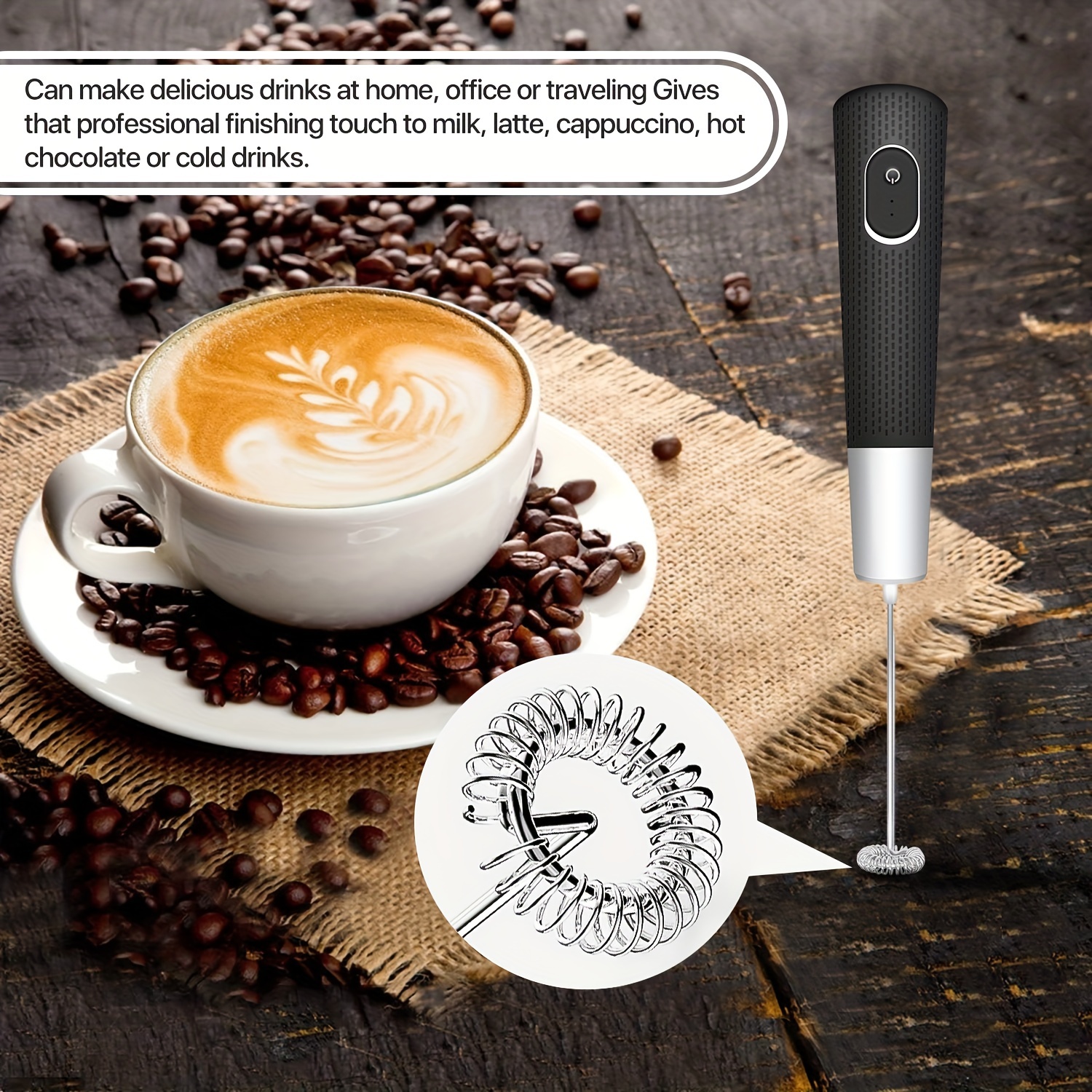Espumador de leche, Espumador de café recargable por USB batidor