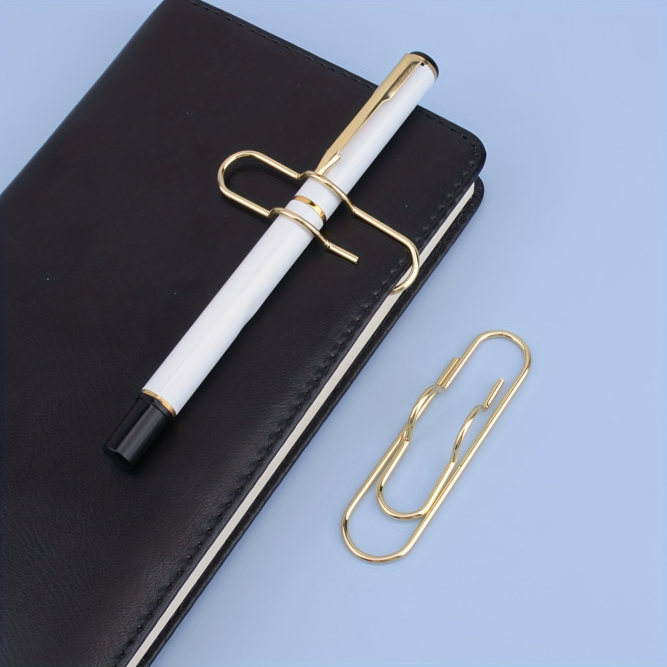 Metal Leather Pen Holder Desk Organizer Stainless Steel Pen Clip Notebook  Journals Clipboards Paper Folder School Office Supply - Bookmark -  AliExpress