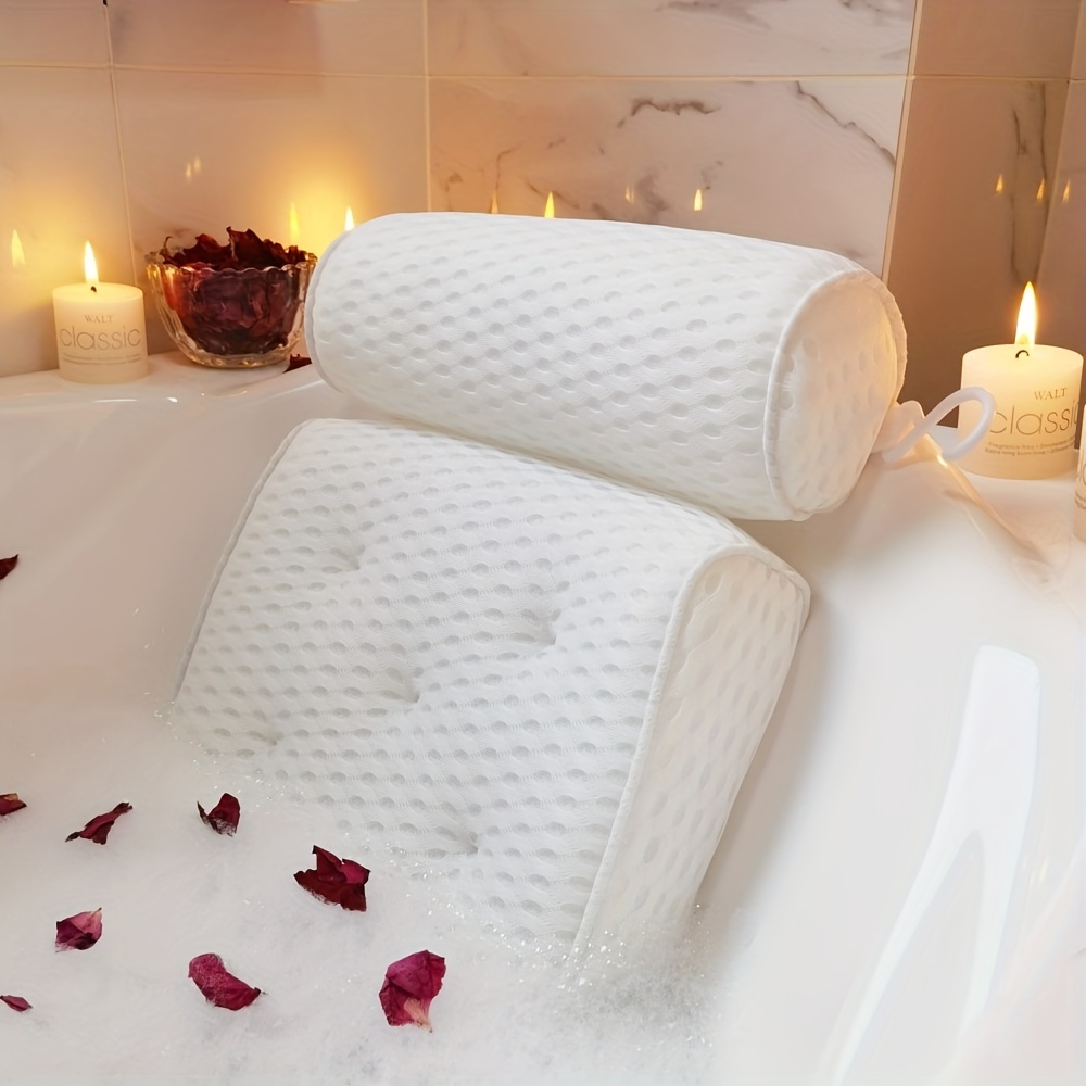 Almohada de baño, almohada de bañera con ventosas antideslizantes, almohada  de malla 4D suave para bañera de hidromasaje, almohadas de baño para