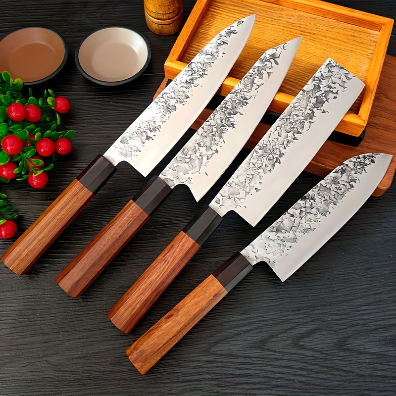 Juego de cuchillos de cocina profesionales de acero inoxidable de alto  carbono, 3 cuchillos japoneses ultra afilados con funda, mango ergonómico  de
