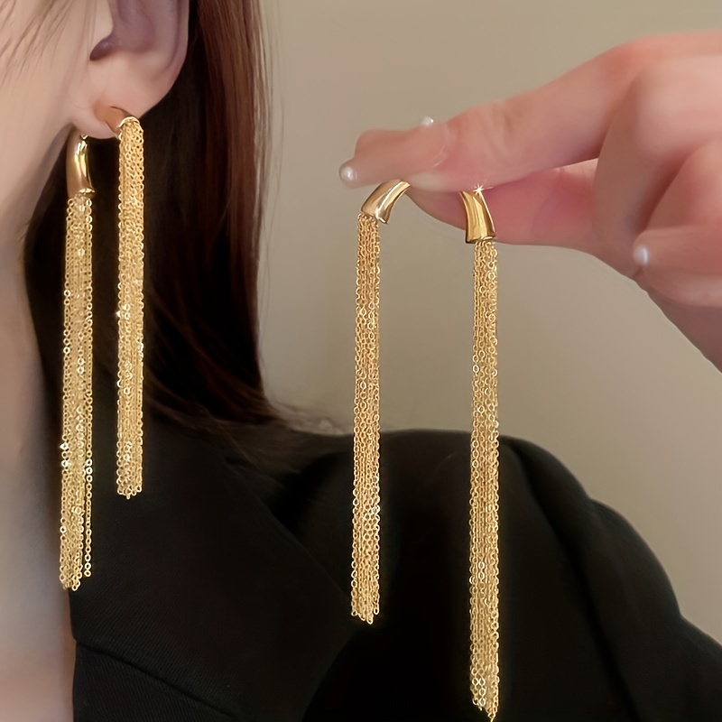 Aretes colgantes de estrella de oro de 18 quilates con borla larga para  mujer, a