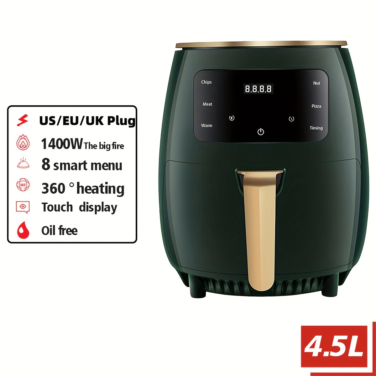 1400W 3.4Qt Time Control Touch LCD Electric Air Fryer 