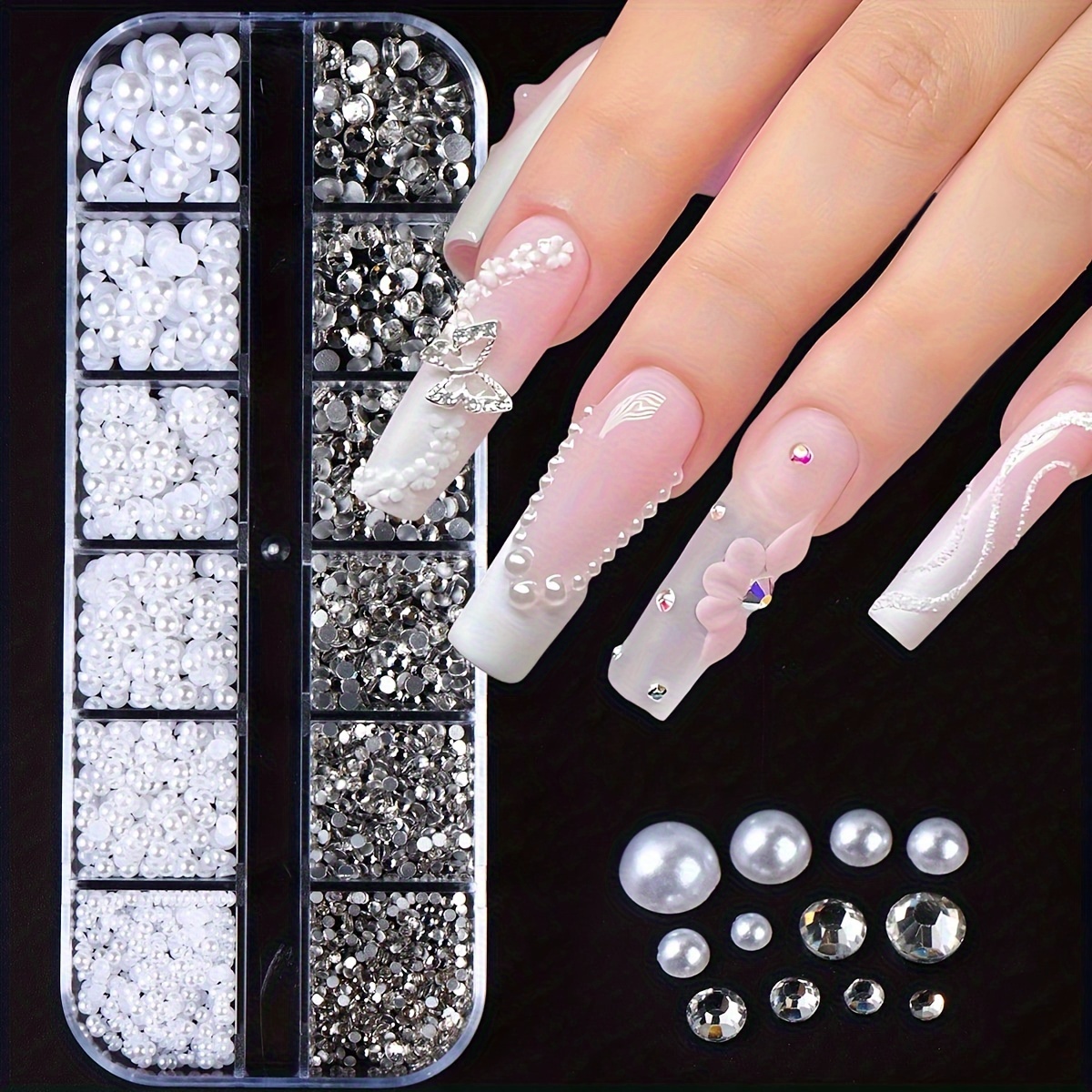 21grtids Flat Back White Nail Rhinestones Kit Multi Shapes - Temu