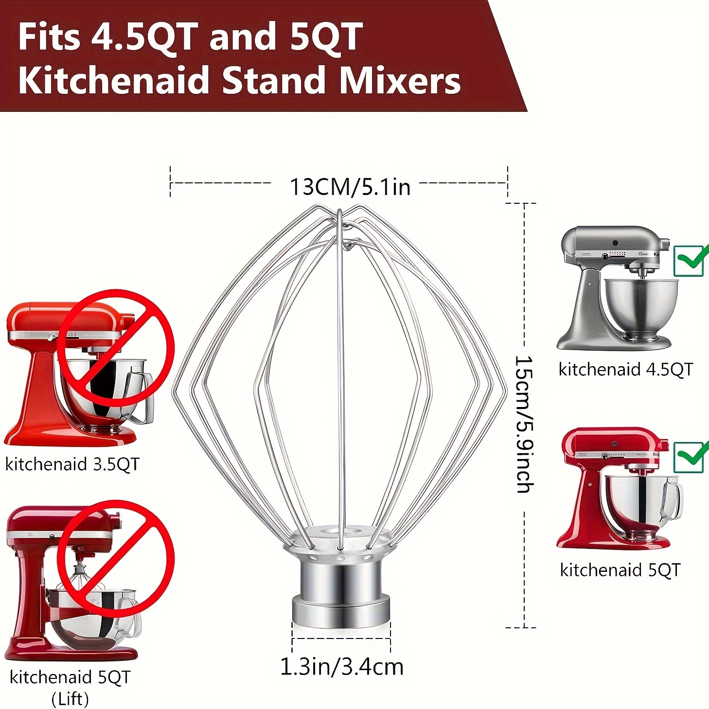 KN256WW 6 QT Wire Whip Stainless Steel for KitchenAid Stand