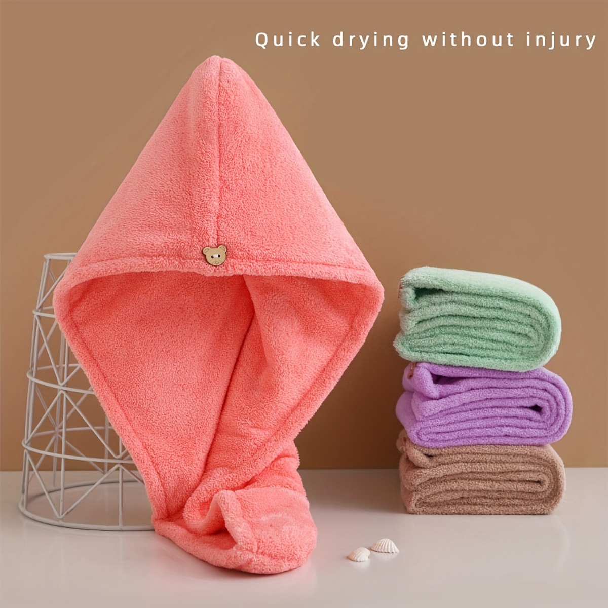  Toalla para el pelo, turbante de microfibra, gorro de secado  rápido, toalla de baño y ducha con botones (rosa) : Belleza y Cuidado  Personal
