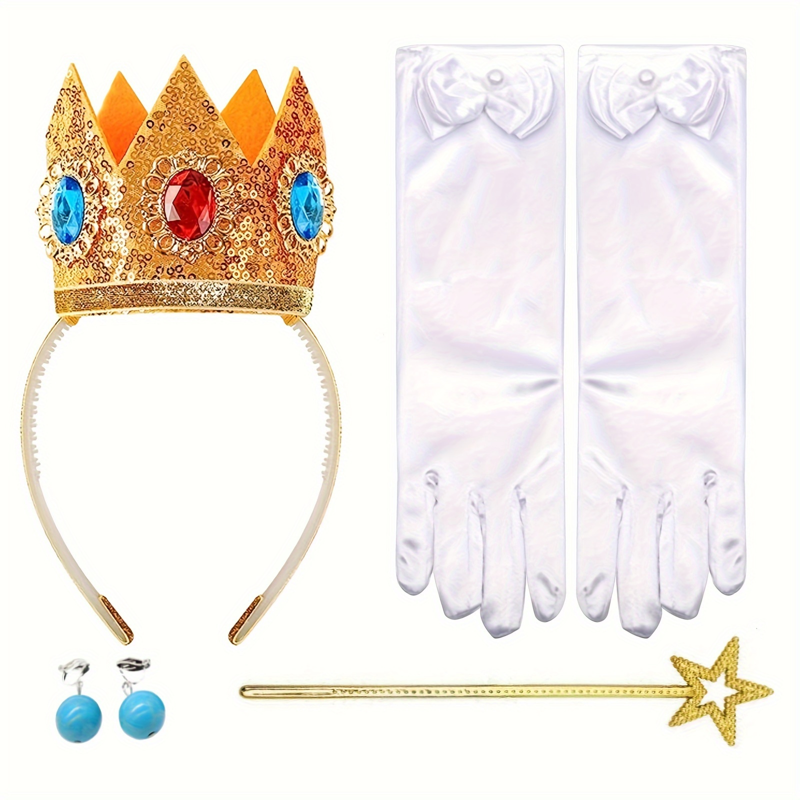 Principesse Peach accessori principesse pesca Costume corona bacchetta  guanti ragazze principessa corona orecchini guanti accessorio di