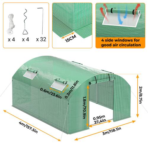 poly greenhouse 3 4m 3 6m 3 8m garden greenhouse with galvanized in with zipper door and windows