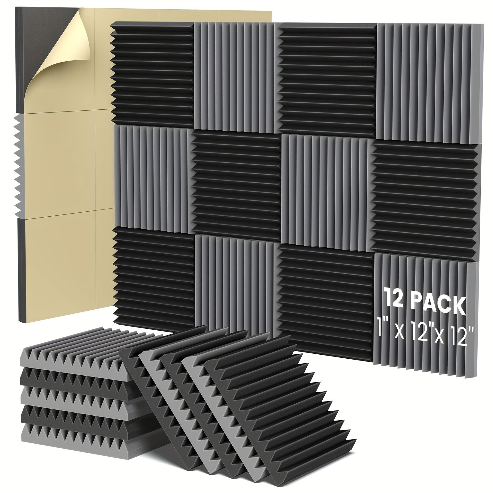 12er-Pack Akustikschaum, selbstklebende Schallschutzplatten, zur  Schalldämmung akustische Behandlung