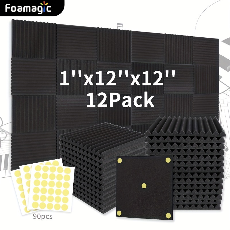 Paquete de 24 paneles de espuma acústica de 12 x 12 x 2 pulgadas, paneles  de espuma acústica a prueba de sonido, de alta densidad y resistentes al