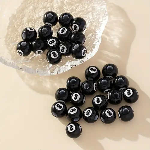 White Opaque 12mm Round Pony Beads - Colored Soccer Ball Design (48pcs