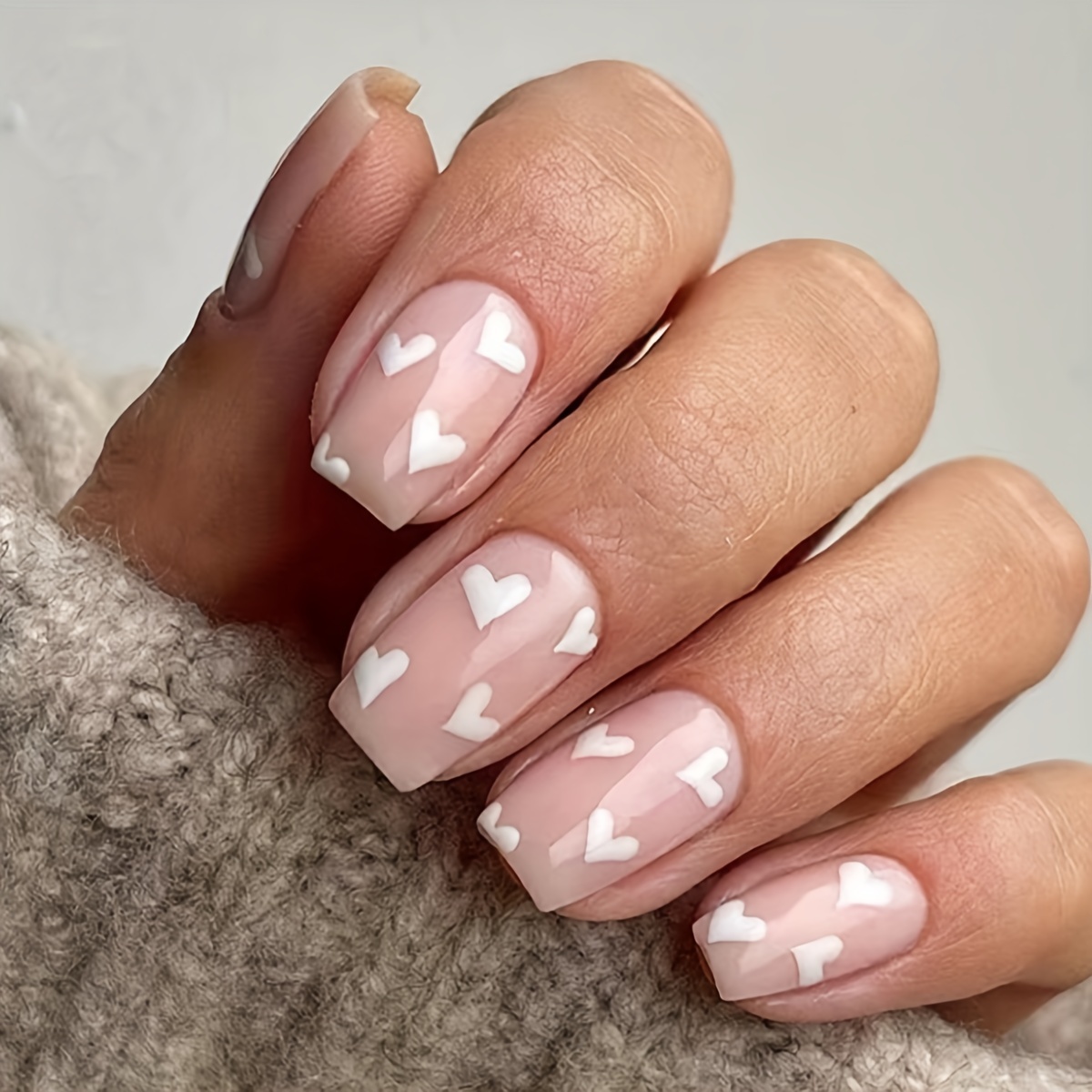 Heart shaped Blush Love Press On Nails Medium Length Full - Temu