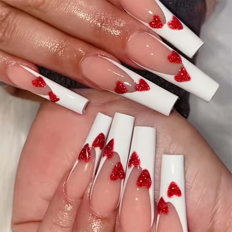 Coffin Red Nail Design - Temu