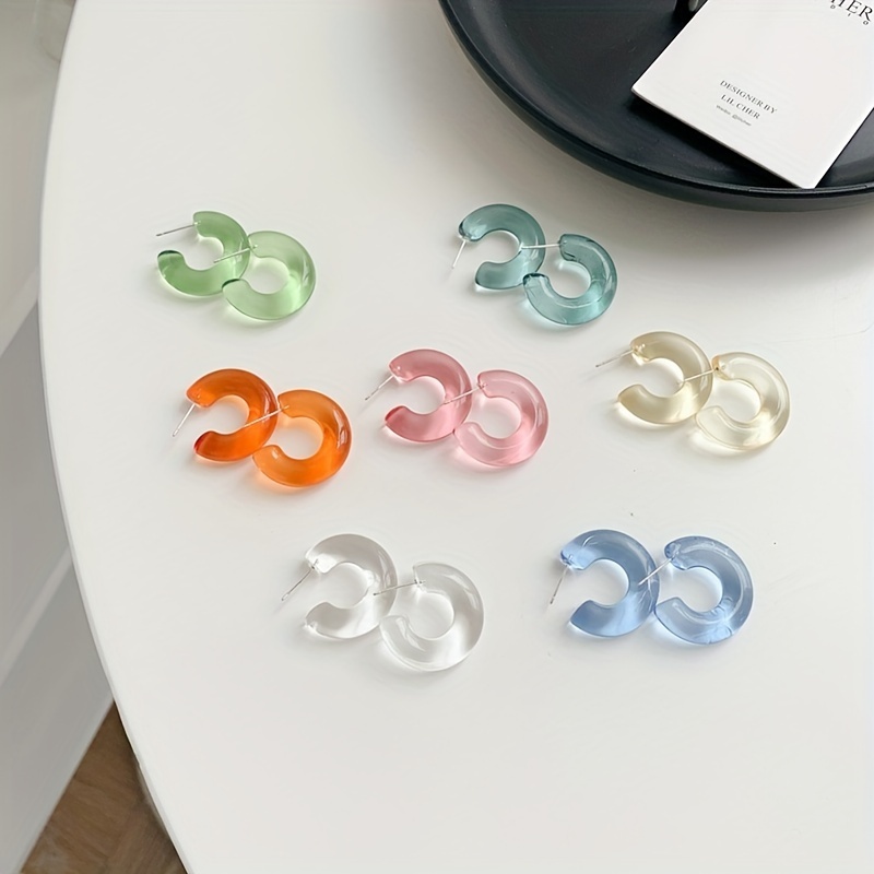 Lot Mix Styles Hypoallergenic Simple Plastic Earrings Clear - Temu