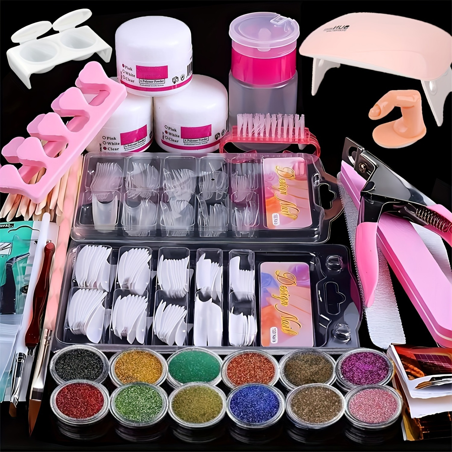 Acrylic Nail Art Set Beginner Kit With Nail File Coffin Nail - Temu