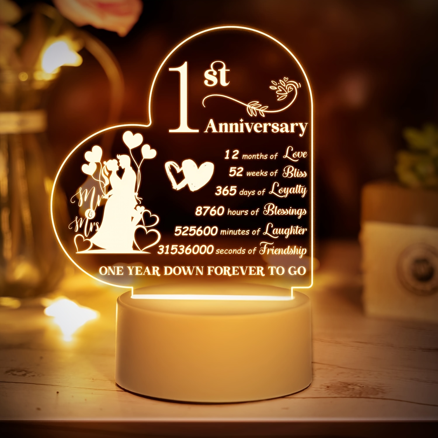 Acrylic 1 Year of Marriage Anniversary Gifts for Couple Happy 1st  Anniversary Wedding Clear Heart Paperweight Christmas Gifts Keepsake  Wedding