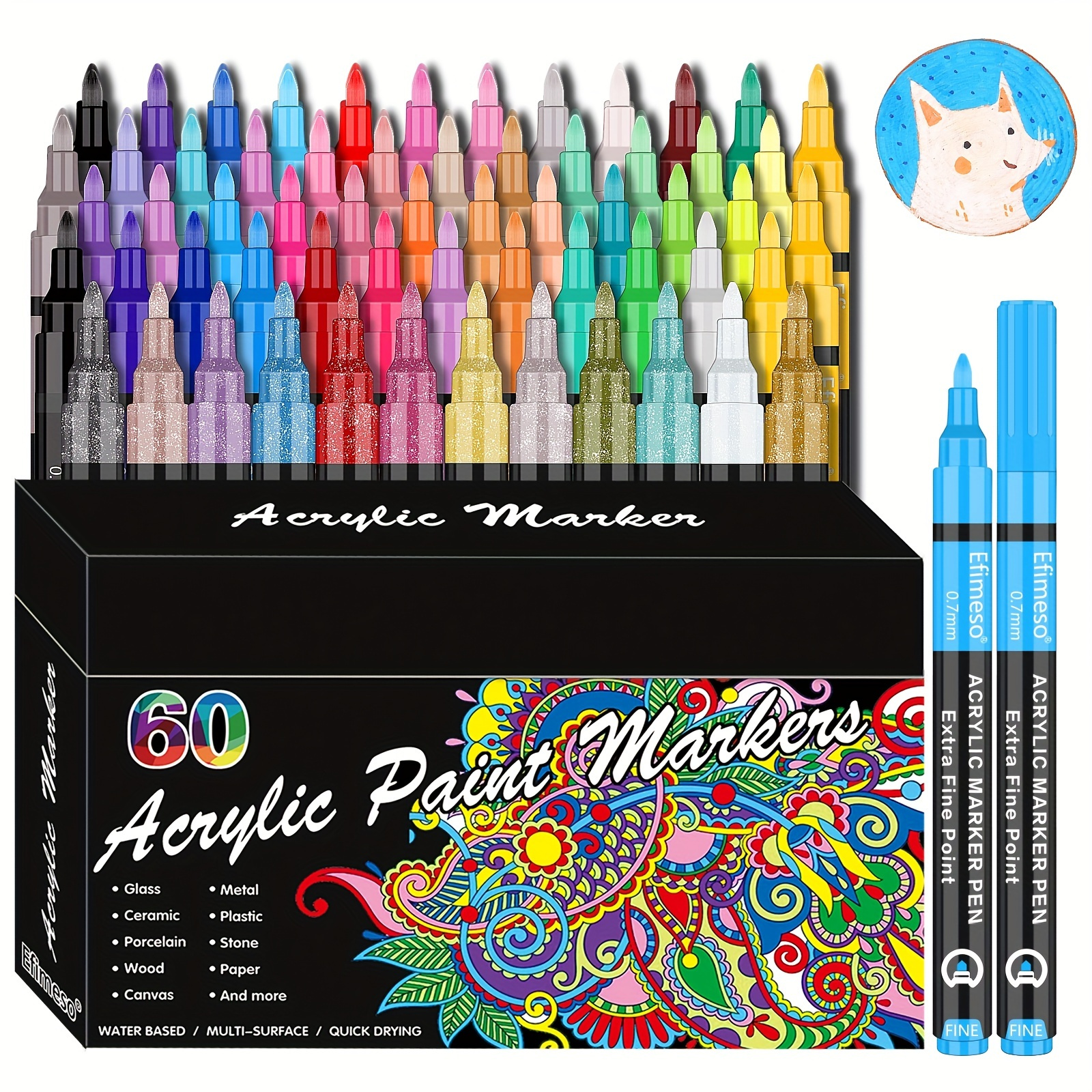 ARTISTRO Paint Pens for Rock Painting, Stone, Ceramic, Glass, Wood, Tire,  Fabric, Metal, Canvas. Set of 12 Markers for Acrylic Painting, Water-based