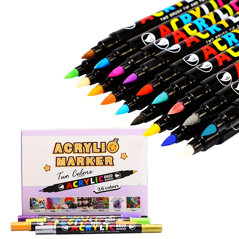 Arrtx 36 Colors Acrylic Marker for Rock Painting, Extra Brush Tip Paint  Markers, Art Supplies, Fabric Paint, Fabric Markers - AliExpress