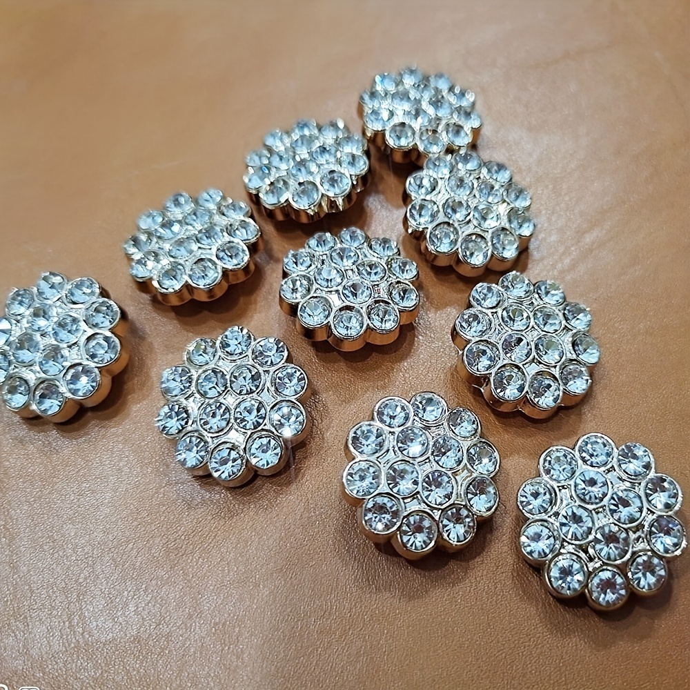 10Pcs Pearl Rhinestone Buttons Vintage Metal Button Alloy Diamante Flower Crystal  Buttons DIY Hair Clip/Bows Wedding Decoration SewingAccessories
