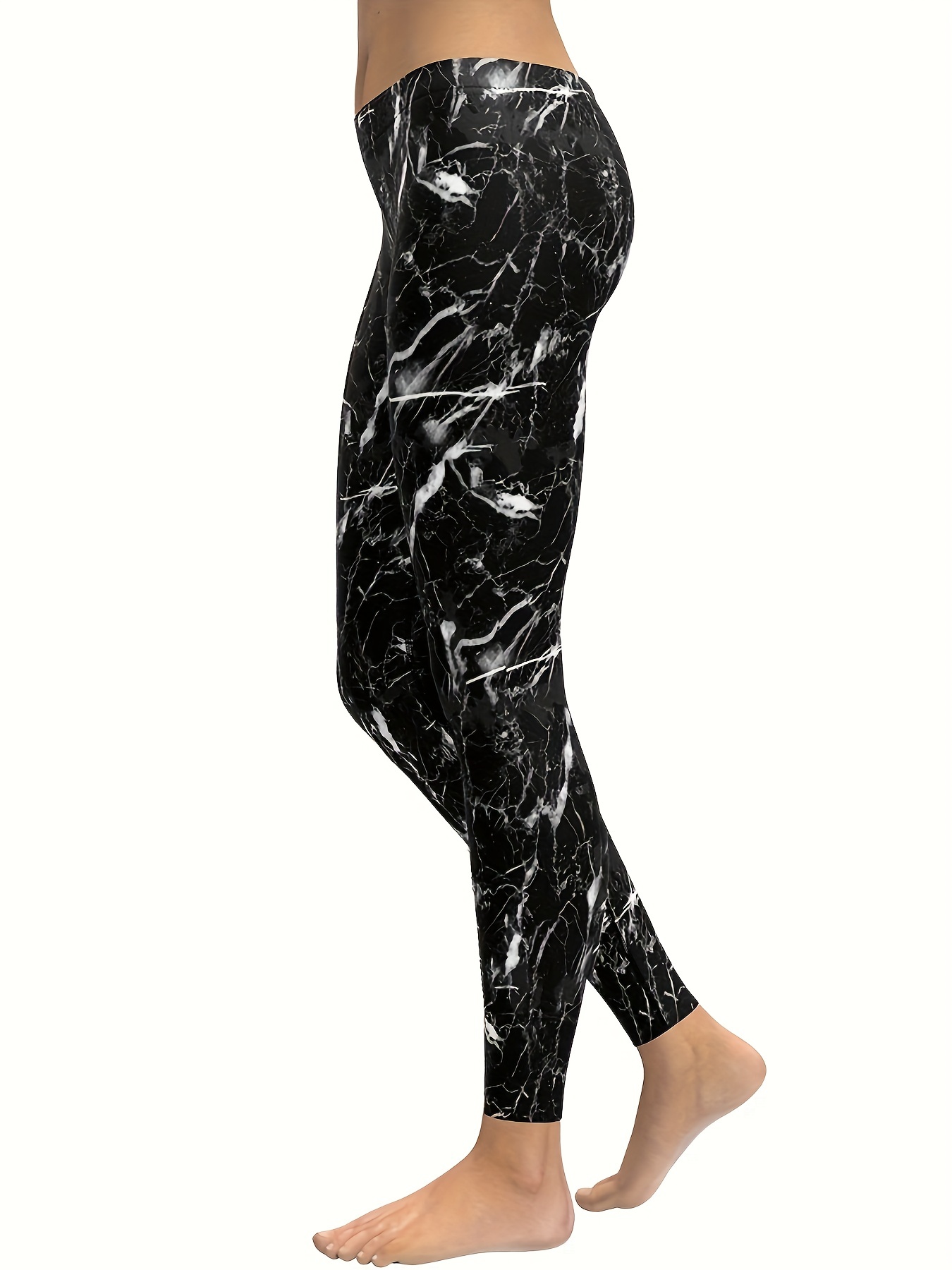 Fashion Marble Print Yoga Sports Pants, High Waist Slimming Fitness Workout  Gym Leggings, Women's Activewear