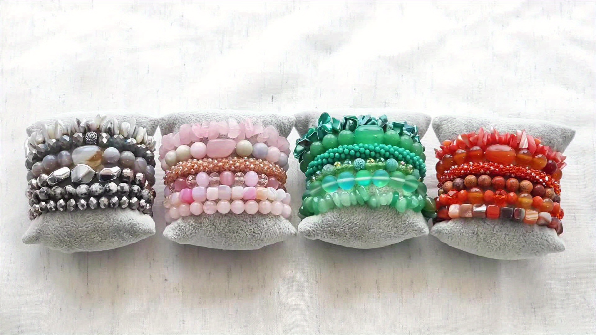 Multicolor Beaded Stackable Bracelet Set Boho Style Elastic 6pcs