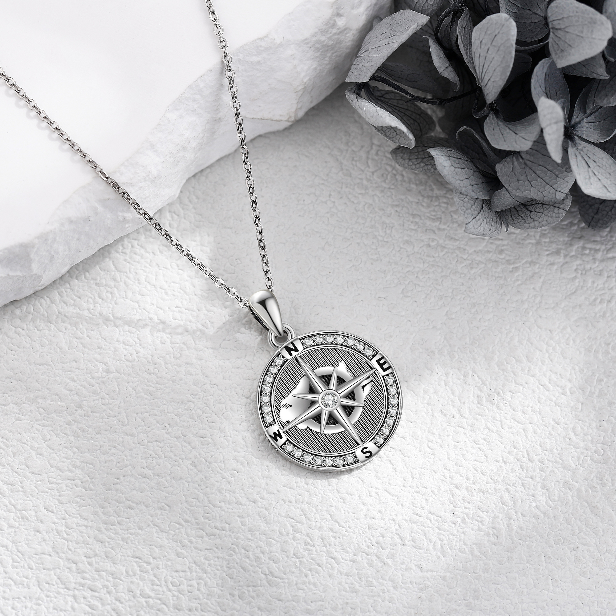 Women's S925 Sterling Silver Compass Pendant Necklace, Gift
