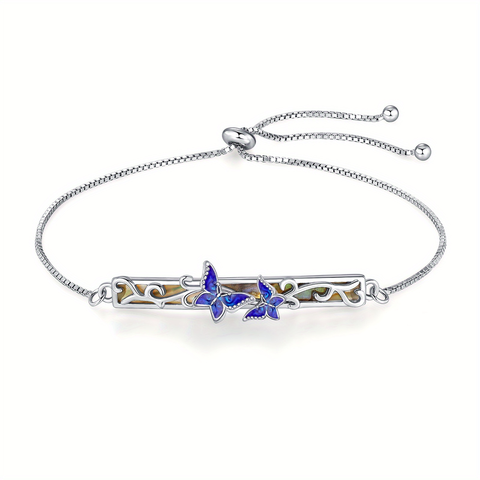 925 Sterling Silver Butterfly Abalone Shell Bracelet for Women