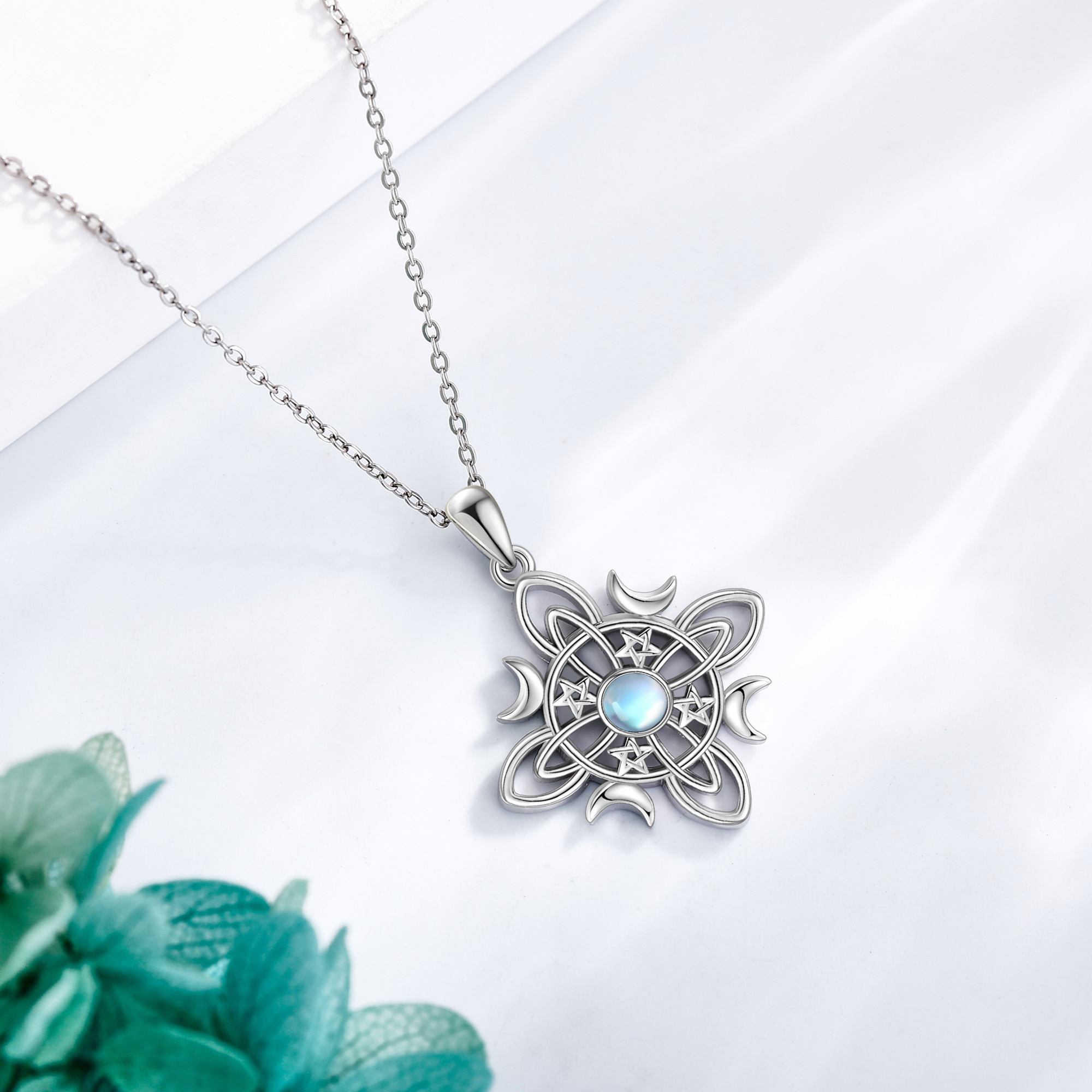 925 Sterling Silver Moonstone Witches Knot Necklace