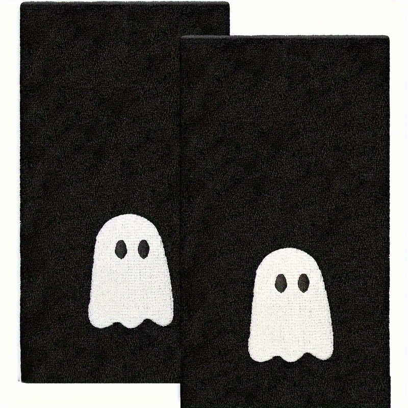 TEMU 2pcs Halloween Black And White Towels, Suitable For Kitchen, Bathroom, And Hand Drying, Perfect Gift For Halloween Decoration, Bathroom Towels,