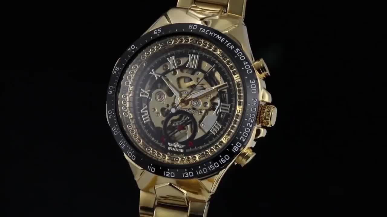 Mechanical Sport Design Bezel Men's Watch, Hollow Dial