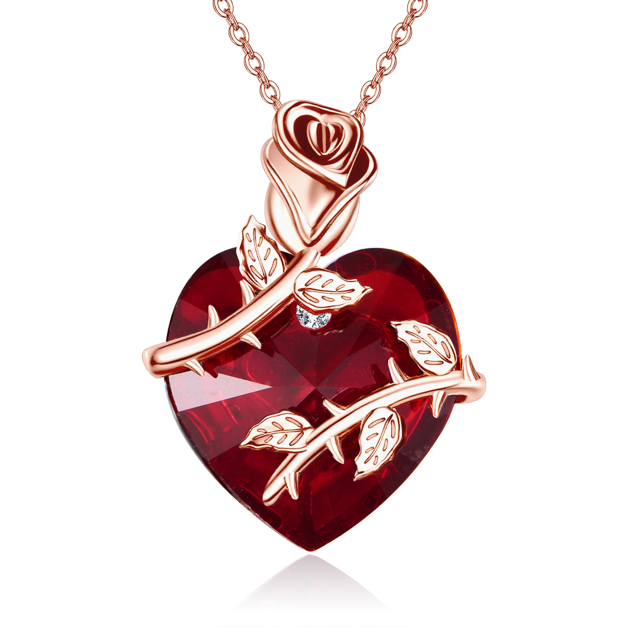 Image of 925 Sterling Silvery Heart Rose Necklace Rose Golden With Synthetic Zirconia, , Rose Gold Plated, Ideal For Valentine's Day & Wear