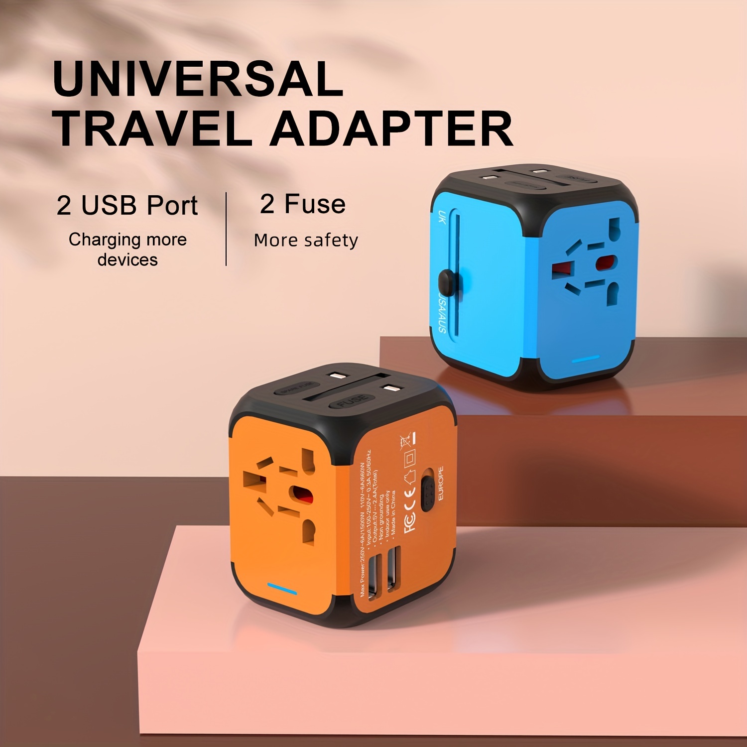Universal Travel Plug Adapter 2 Usb Port World Travel Ac - Temu