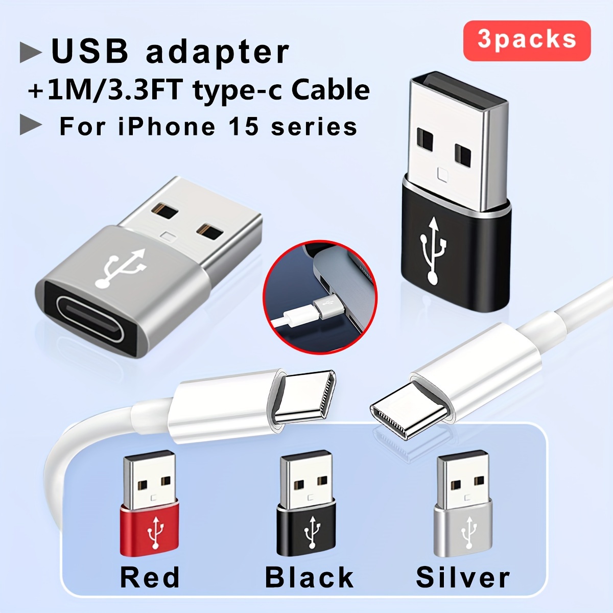 Basesailor Cable de carga USB C a Lightning de 10 pies con adaptador USB,  certificado Apple MFI para iOS tipo C, cable de carga rápida PD para iPhone