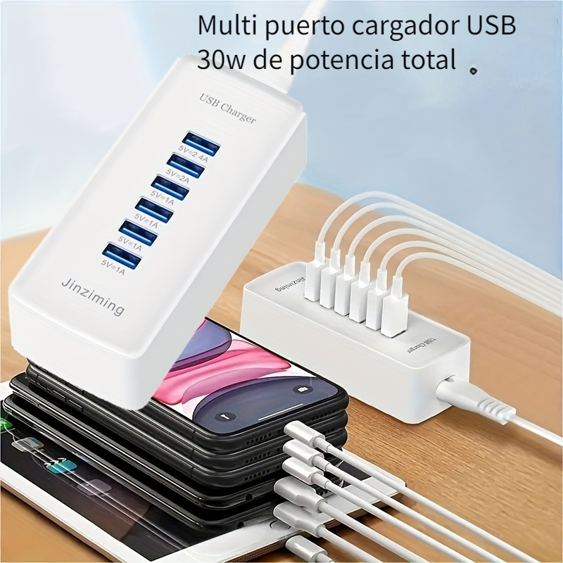 Base de carga USB Poweroni, 6 puertos, estación de carga rápida para varios  dispositivos Apple, estación de carga multidispositivo, compatible con  teléfonos móviles y tabletas Apple iPad, iPhone y Android