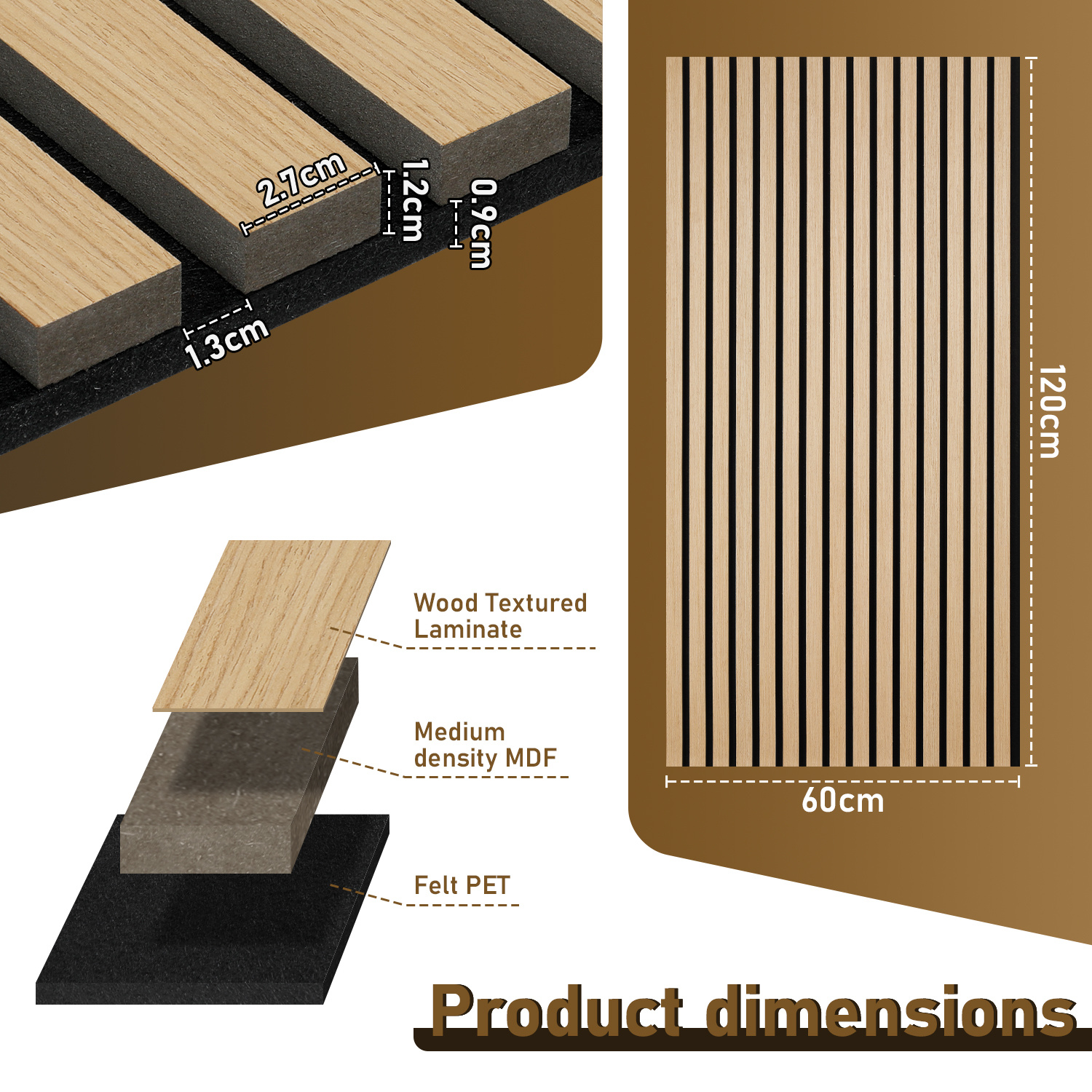 3d Wood-look Acoustic Wall Panel, Sound-absorbing Wall Covering For Improved Room In Home Theaters, Music Rooms, And Recording Rooms
