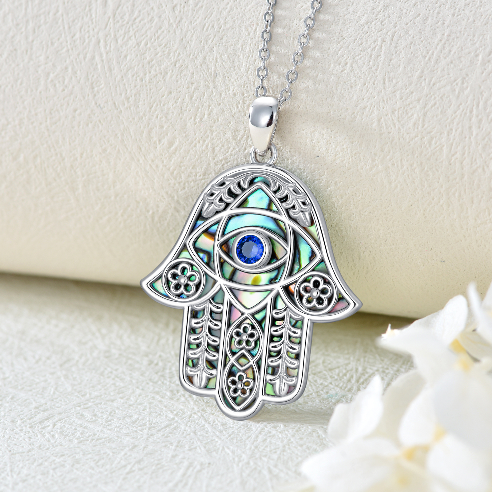 Women's Hamsa Hand Evil Eye Pendant Necklace, Elegant Gift