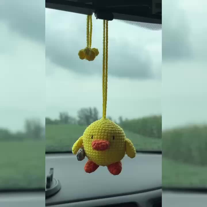 Cute Crochet Duck With Knife Car Mirror Accessory, Toy Duck Meme Gift,  Interior For Teens, Car Mirror Hanging (1pc)