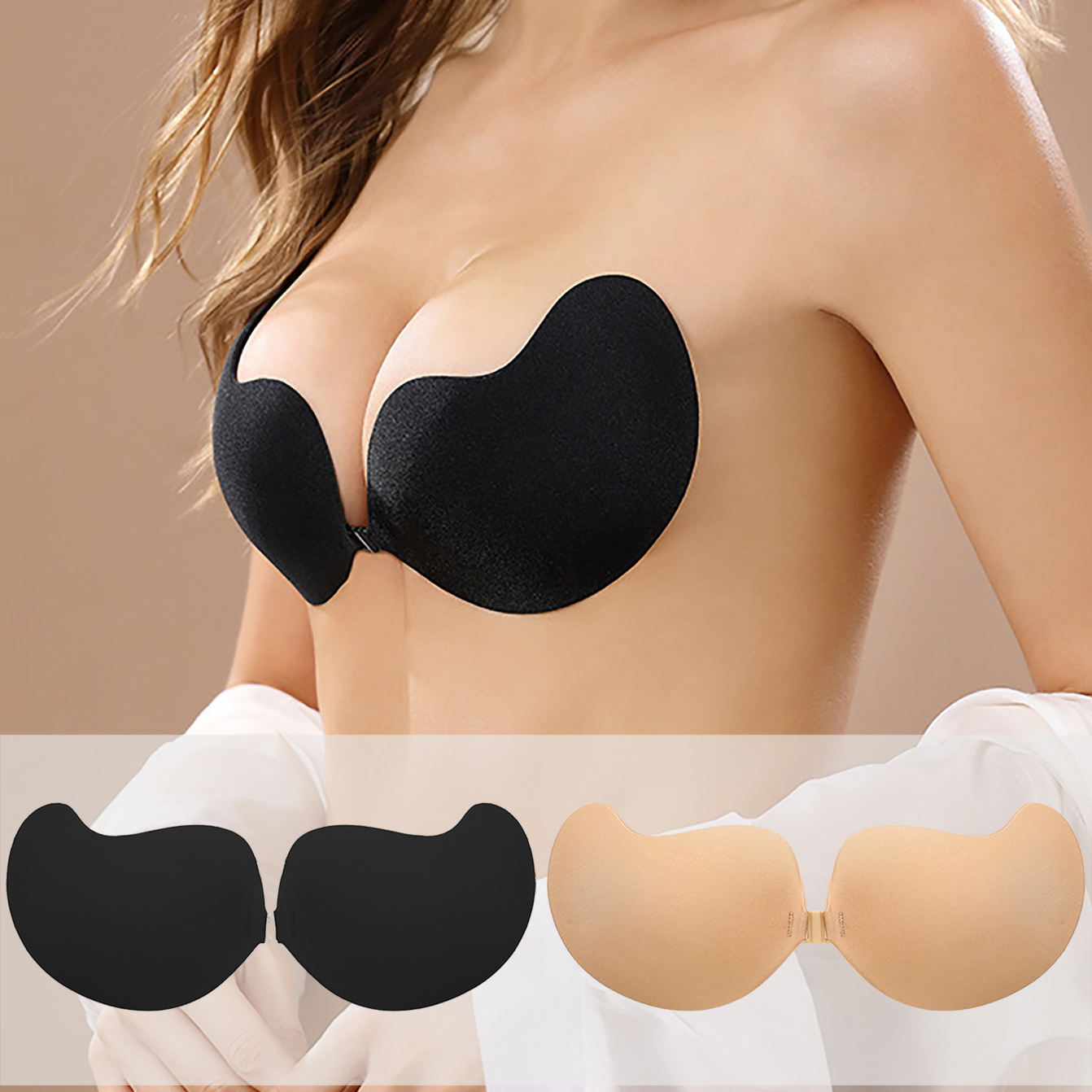 2 Pack Strapless Bra Push Up Adhesive Sticky Bra Invisible Drawstring  Backless Nipple Covers Silicone Bra for Women