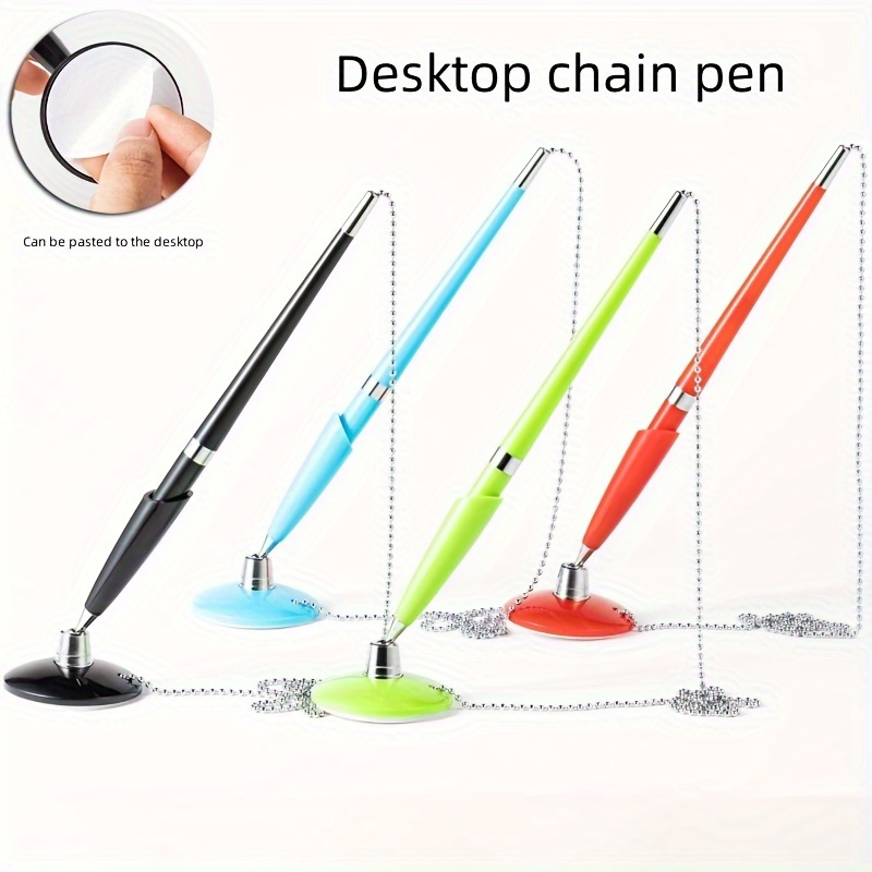 3 Pack Desk Pen with Chain - Adhesive Security Pen Holder - 26 Long Chain  for Business Counter, Front Desk, Reception, Bank, Hotel (0.5mm Black  Ballpoint Pen) : : Office Products