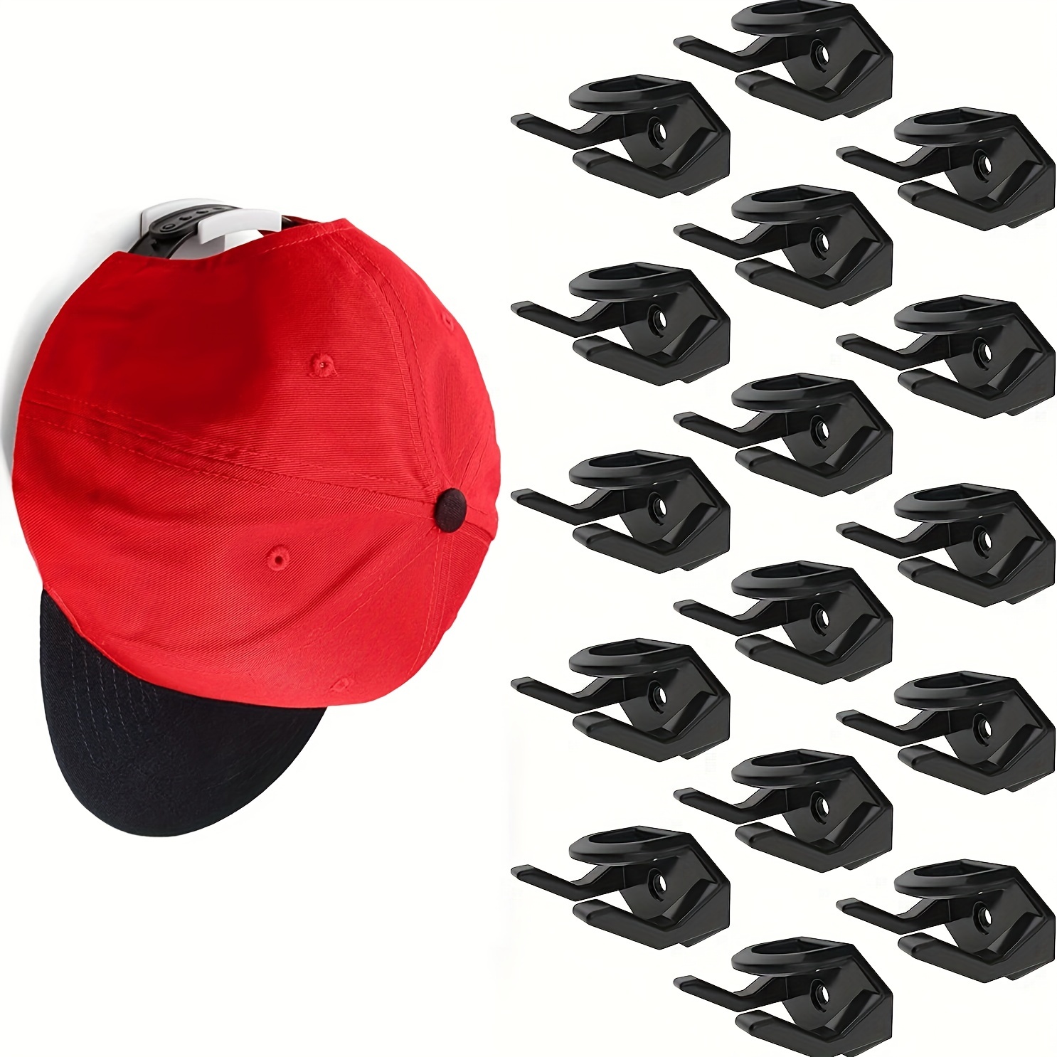 Colgador Gorras Adhesivo Montado en Pared, Paquete de 10 Ganchos  Minimalistas Negros Organizador Gorras Gancho de Plástico para Sombreros  con 2