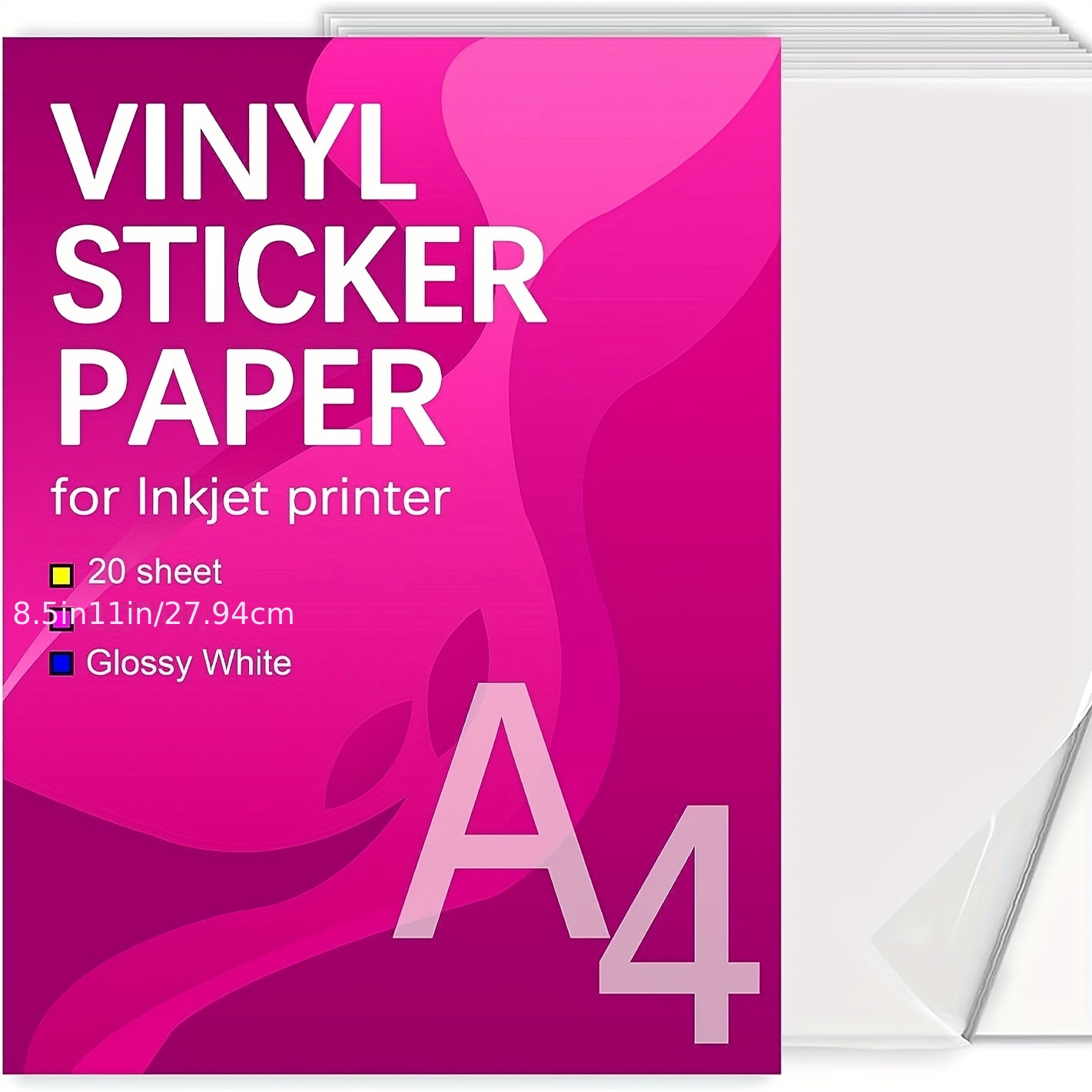 HTVRONT Printable Vinyl Sticker Paper - 8.5x11 Glossy White printable  vinyl for inkjet printer 25Pcs - Dries Quickly and Holds Ink Beautifully