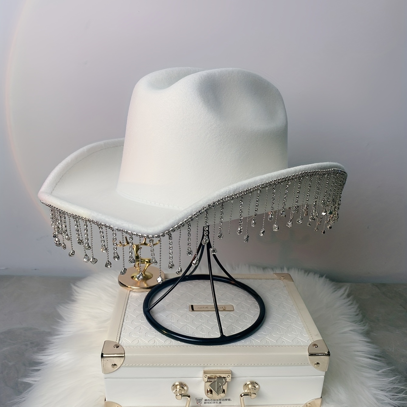 Sequin Crown Y2k Cowboy Hats Trendy Faux Feather Decor - Temu