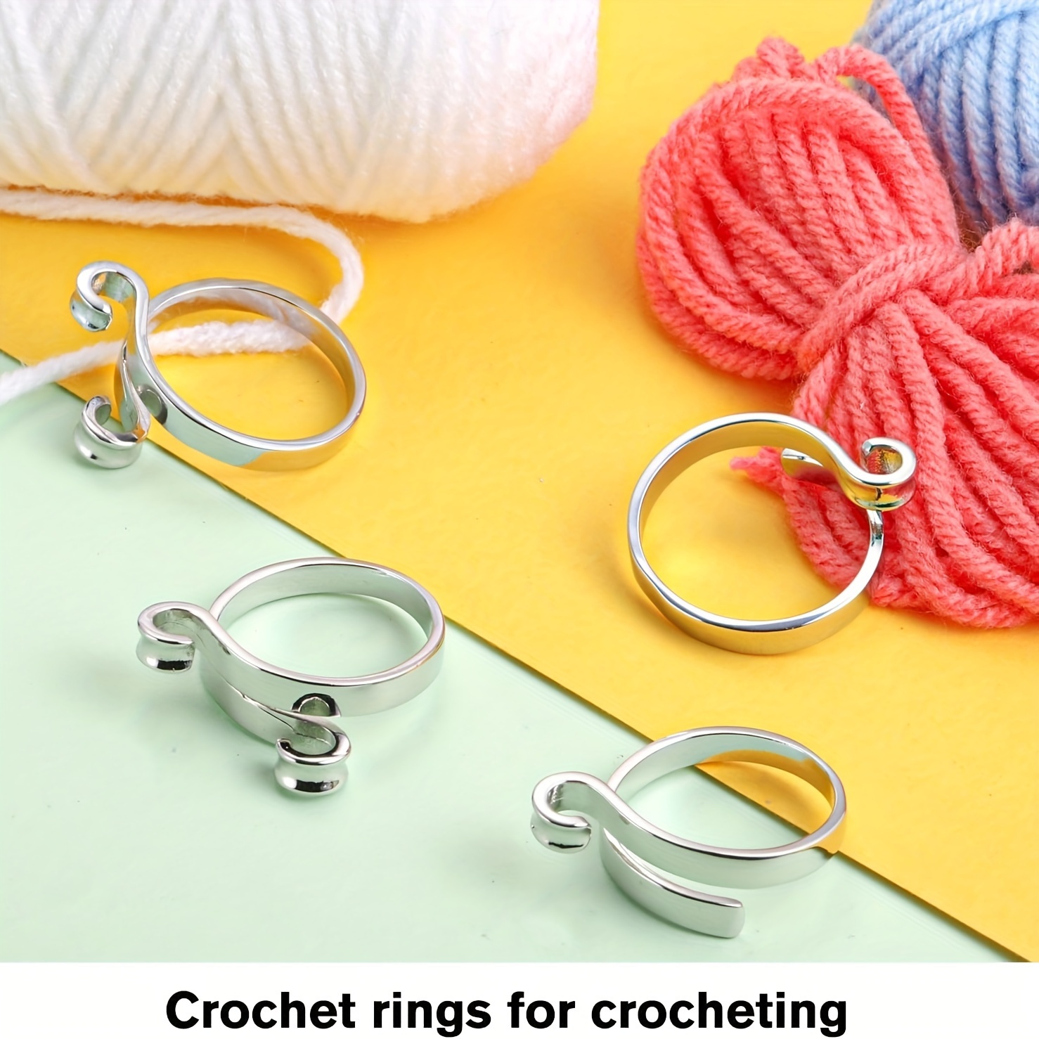 Best Seller Crochet Finger Ring, 2pcs/set Adjustable Crochet Tension Ring  Open Yarn Guide Finger Clip