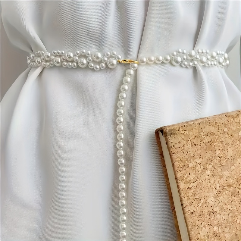  Wriidy Pearl Belt White Women Wasit Chain Adjustable