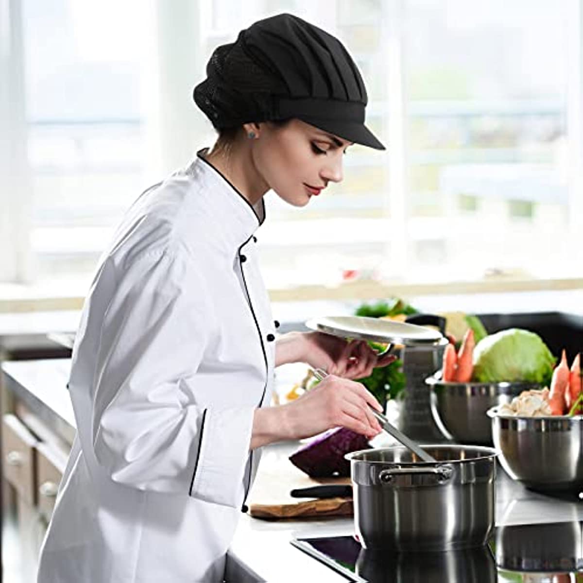 Gorro de chef gorros de cocina mujer con elástico ajustable accesorios 3pcs