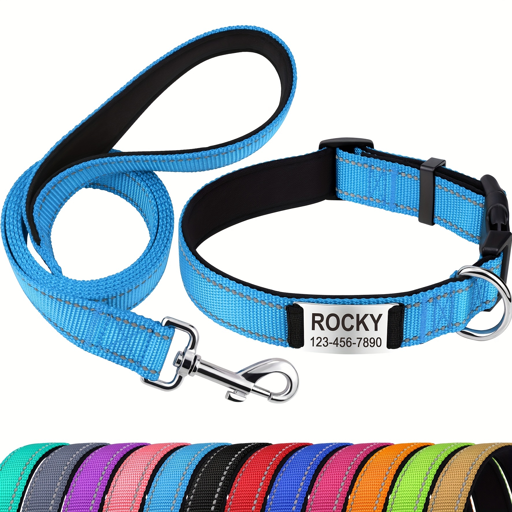 Joytale Reflective Dog Collar,Padded Breathable Soft Neoprene Nylon Pet Collar Adjustable for Large Dogs,L,Teal