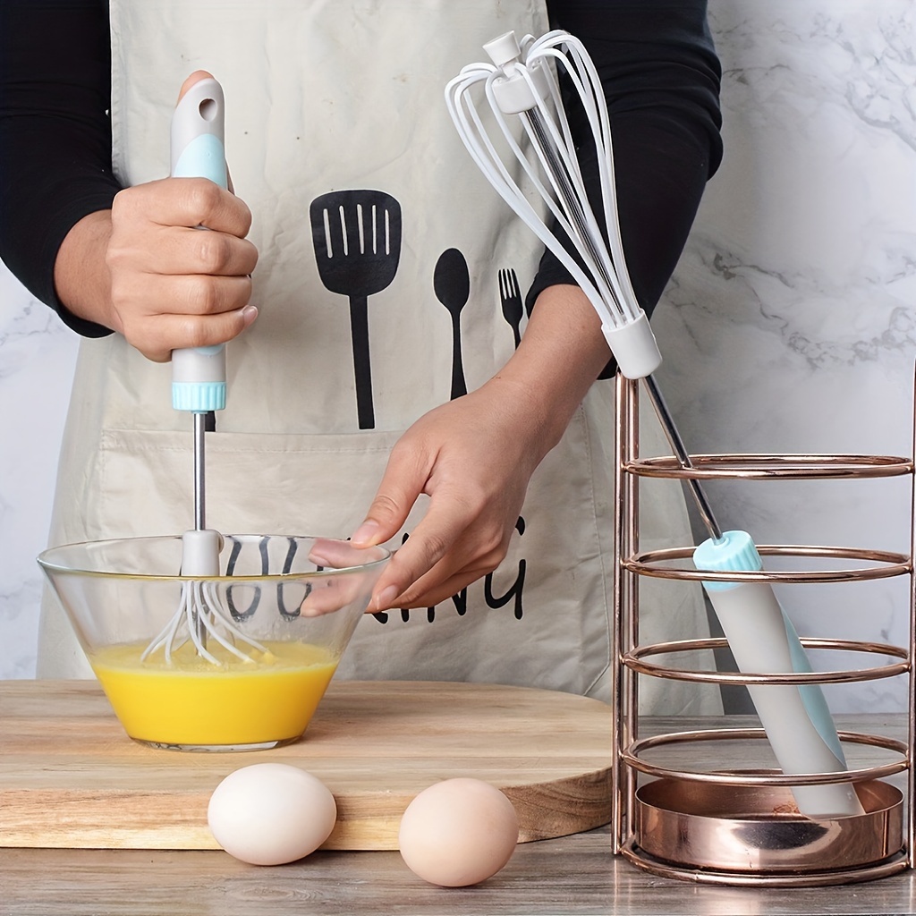 Knewmart Egg Whisk, 12 inch Semi-Automatic Egg Beater Stainless Steel Hand Mixers for Blending, Whisking, Beating, Premium Kitchen Utensil